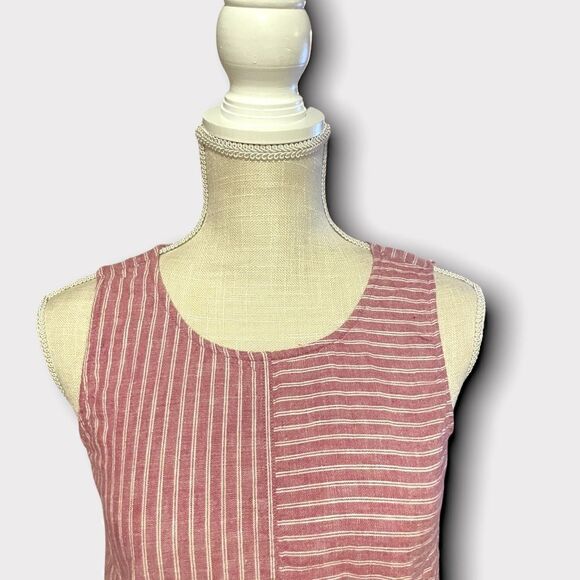 VINCE CAMUTO | EUC Women’s Ticking Stripe Linen Sleeveless Top Dark Pink Size XS - Picture 5 of 11